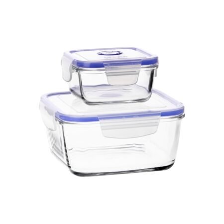 Set X2 Contenedor Táper Herméticos Vidrio Cuadrados Válvula