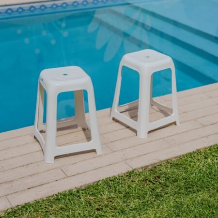 Set X8 Banquetas Cuadradas Reforzadas De Plástico Apilables