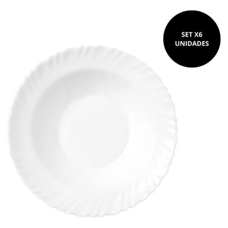 Set X6 Platos Hondos Redondo 22.5 Cm - Vidrio Opal Templado