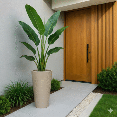 Maceta Cono 40x80 Plástica Rotomoldeada Simil Piedra + Plato