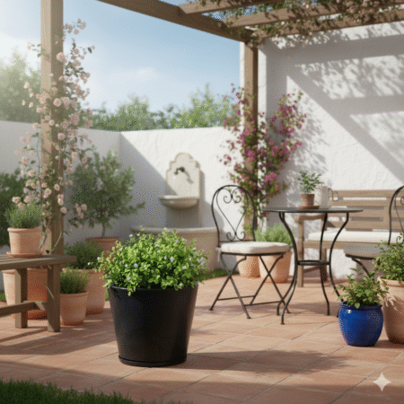 Maceta Rotomoldeada Cono Estilo Mármol 34x35cm + Plato