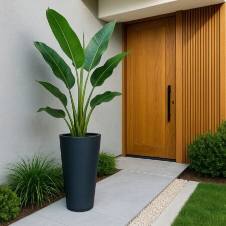 MACETA GENEBRA GRAFIATO 40x80 GRIS OSCURO EFECTO PIEDRA