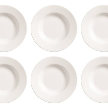 Set X6 Platos Hondo Redondo 22.5 Cm Vidrio Opal Templado