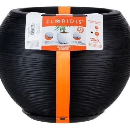 Maceta Esfera Florencia 32x32 Textura Sisal Piedra 32l Negro